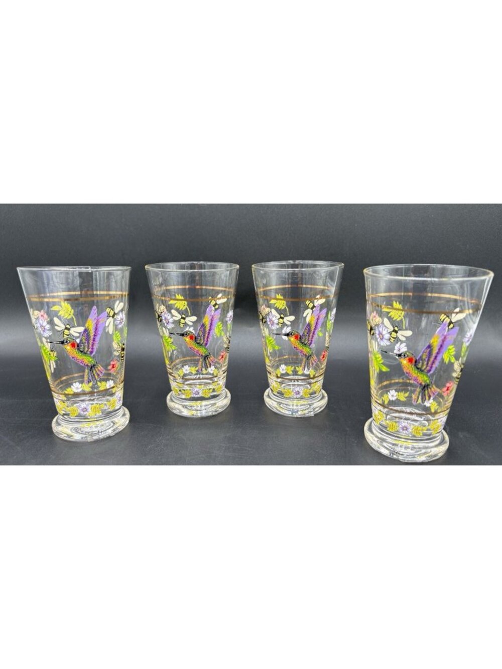 SET 4 NEW Anthropologie Lou Rota Mother Nature Juices Glass Hummingbird Bee 5"